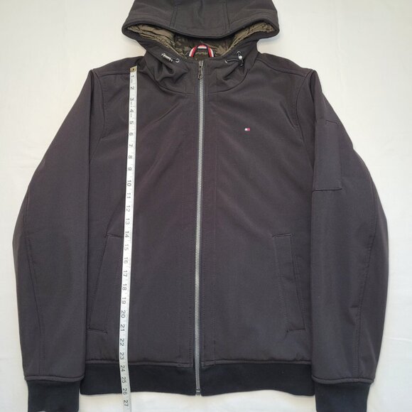 Tommy Hilfiger Mens Hooded Jacket Black Soft Shell Double Lined Medium Gorpcore - Picture 6 of 14